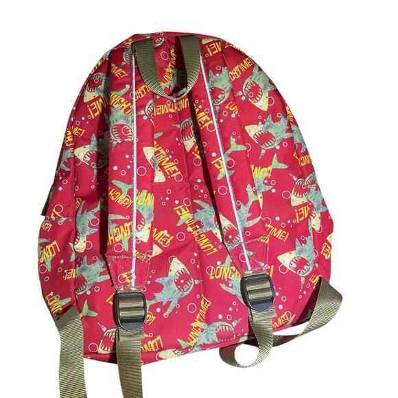 LL Bean Junior Backpack Multicolor Shark Pattern Padded Book Bag With Lunch Bag - Picture 7 of 8